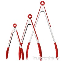 HOLDOOR Kitchen Food Tongs Cooking Tong 7 9 12 inch Stainless Steel Premium Silicone Kitchen Clamps Heavy Duty Heat Resistant BBQ Clamps Tool Cooking Salad Grilling Frying Baking(3-Pack) Red - B079L118PQ